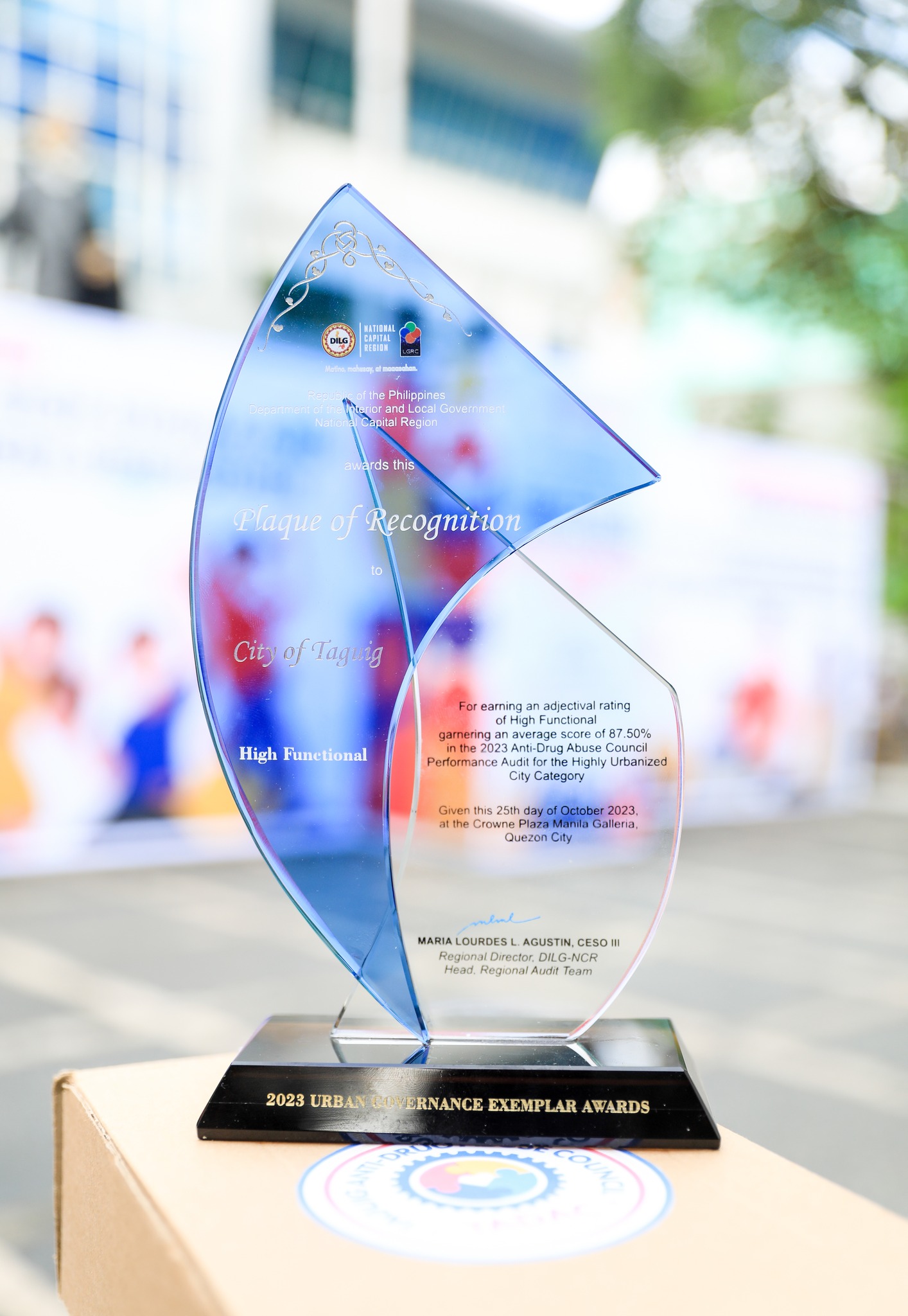 87.50% Highly Functional Score in the 2023 Anti-Drug Abuse Council (ADAC) Performance Audit for the Highly Urbanized City Category