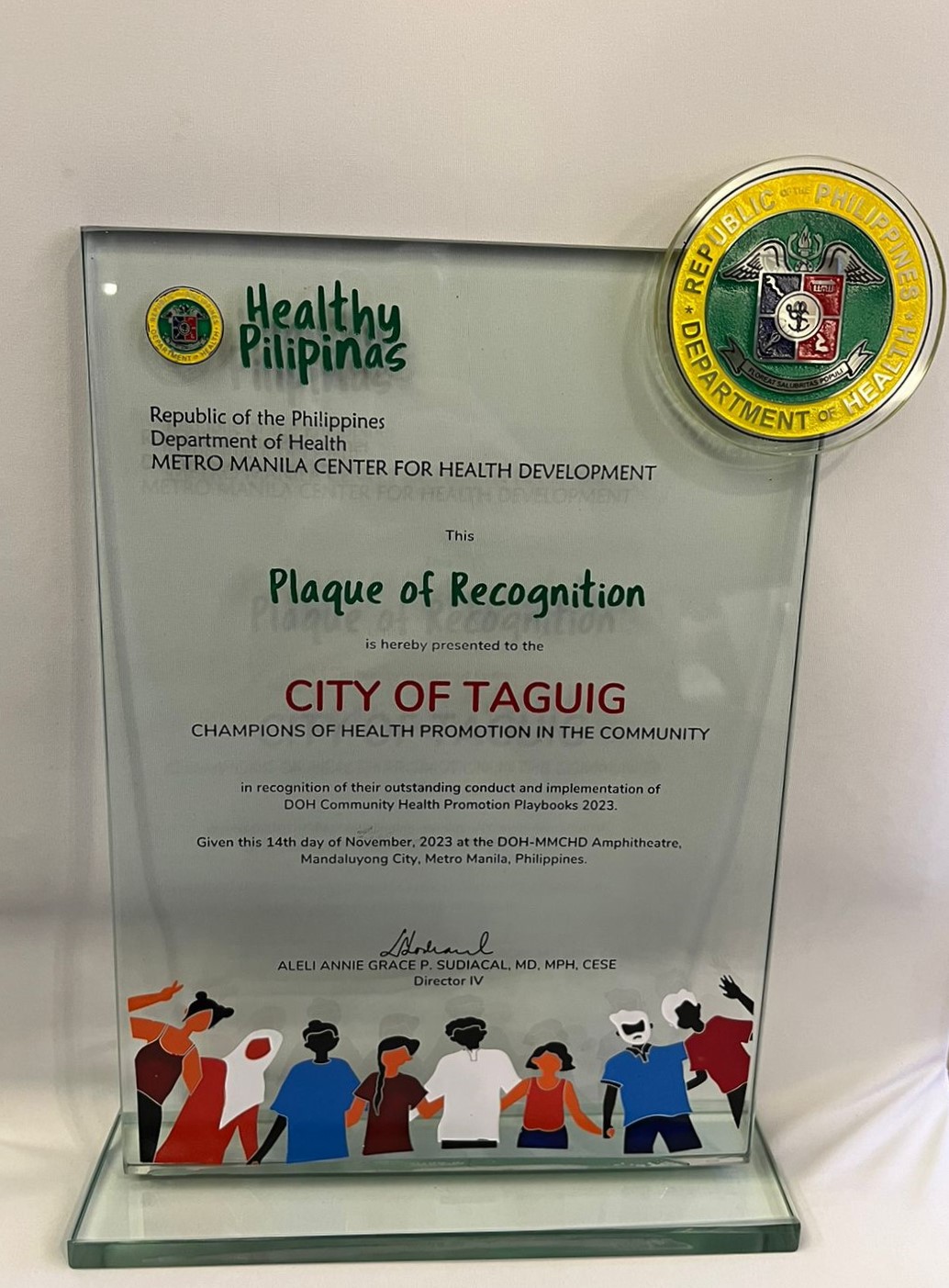 Plaque of Recognition for Champions of Health Promotion in the Community of the DOH-Metro Manila Center for Health Development (DOH-MMCHD)