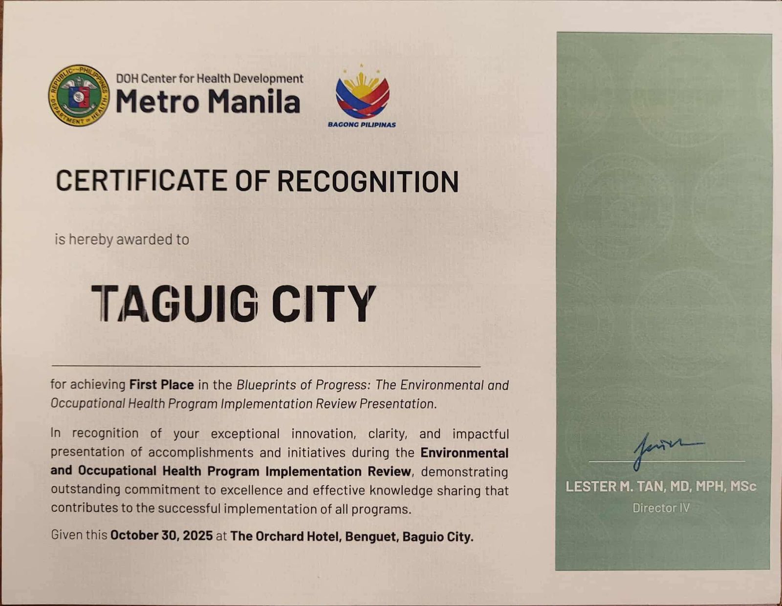 First Place in Blueprints Progress: The Environmental and Occupational Health Program Implementation Review Presentation