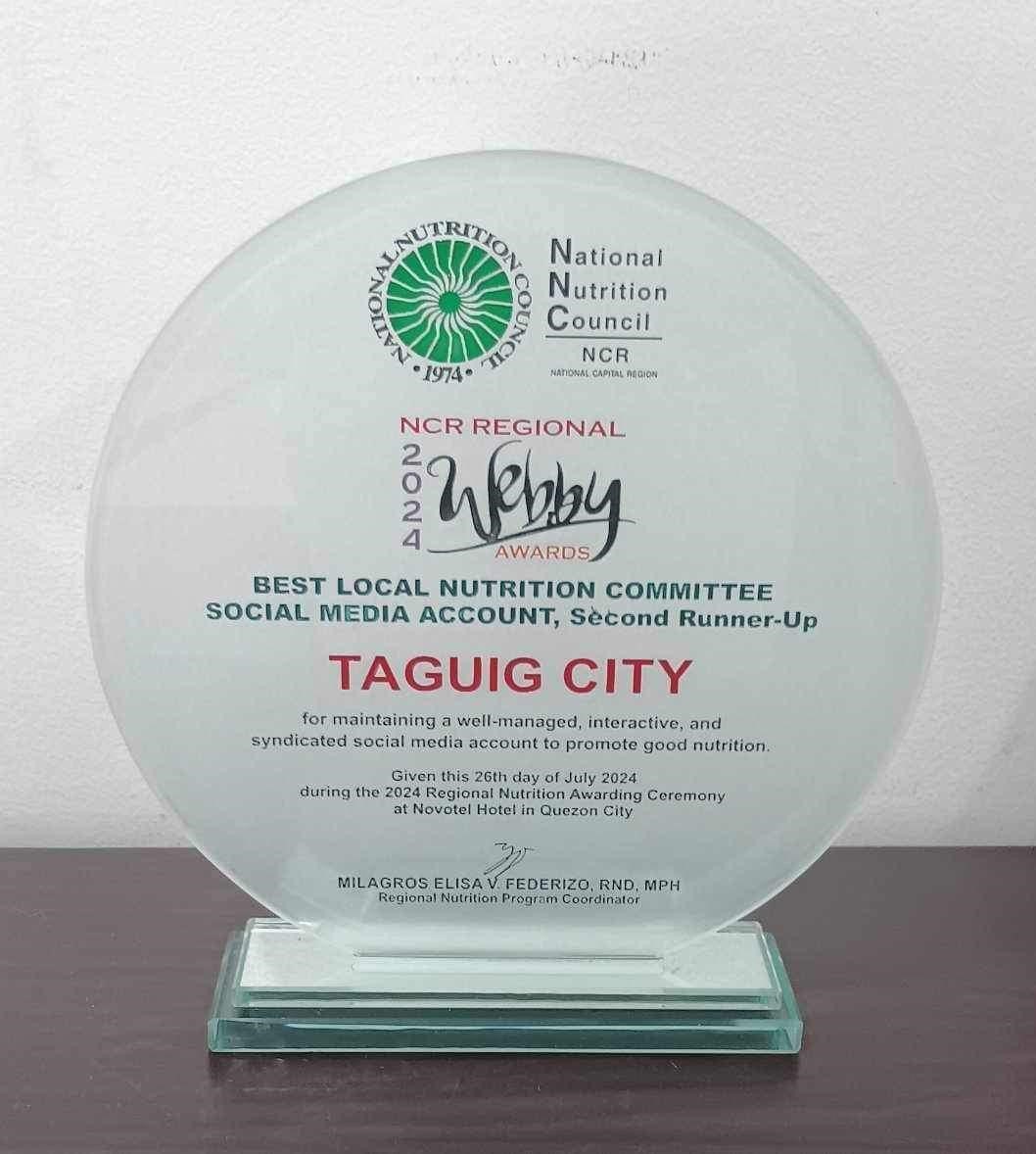 Second Runner-Up for Best Local Nutrition Committee Social Media Account at the 2024 National Nutrition Council-NCR Regional Webby Awards