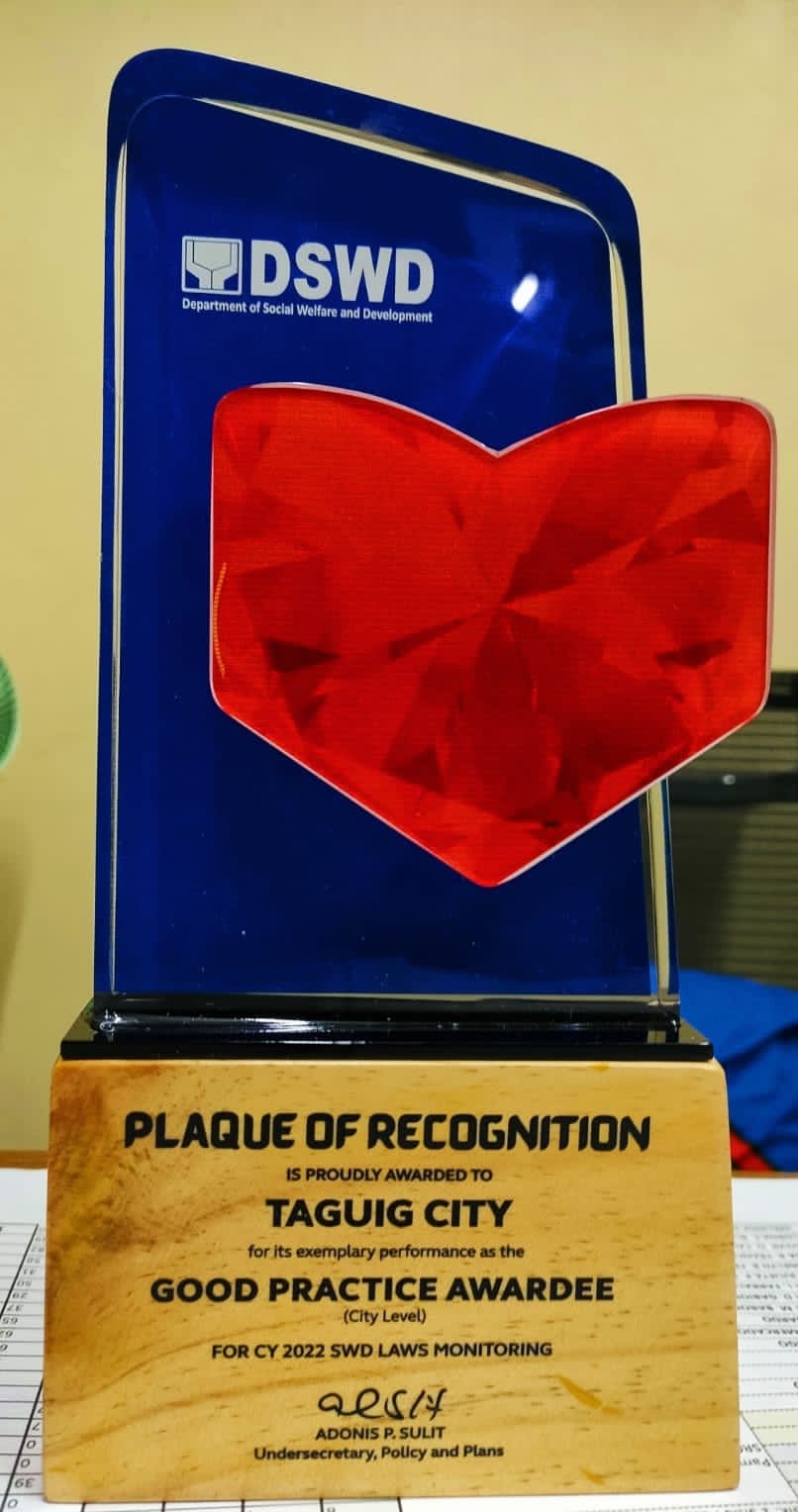 Good Practice Award - City Level Category from the Department of Social Welfare and Development (DSWD) Paglaray Awards 2023